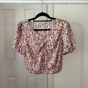 Red & blue floral crop top